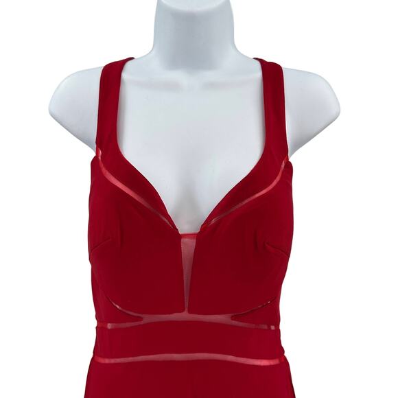 La Femme Prom Dress 6 Red Sleeveless Formal Gown Front Slit Side Zip Open Back - Picture 3 of 14